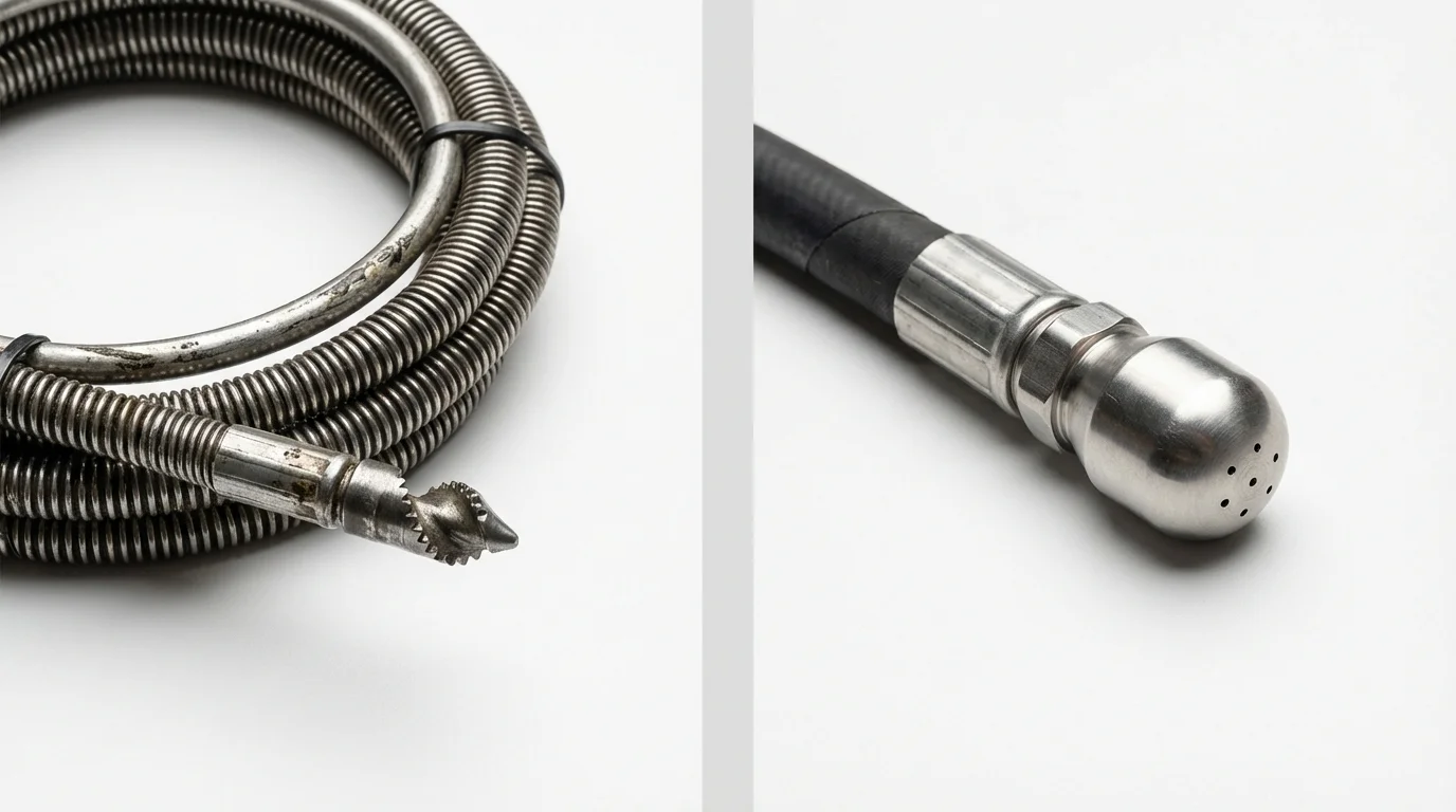 Drain snake cable and hydro jetting nozzle used for drain cleaning in Morristown, TN