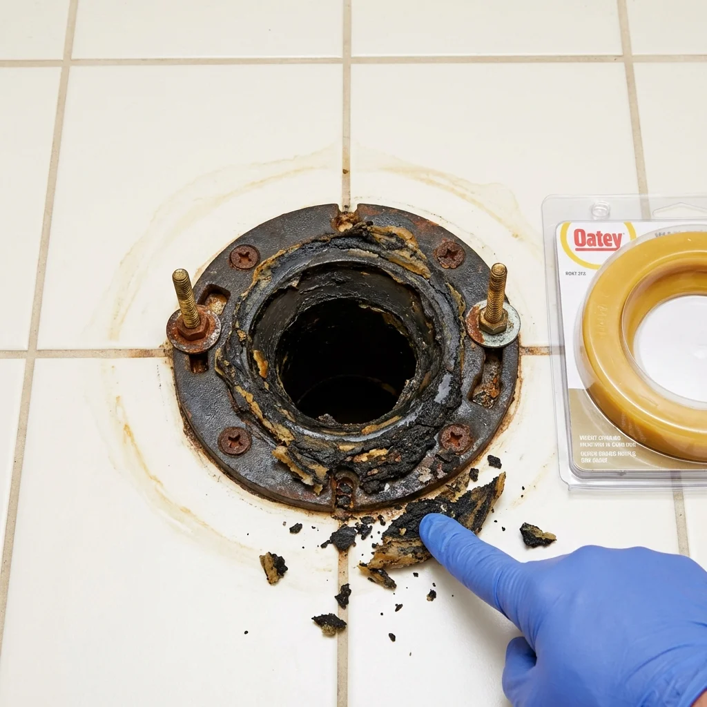 Failed wax ring showing water seepage at the base of a toilet in a Morristown, TN home