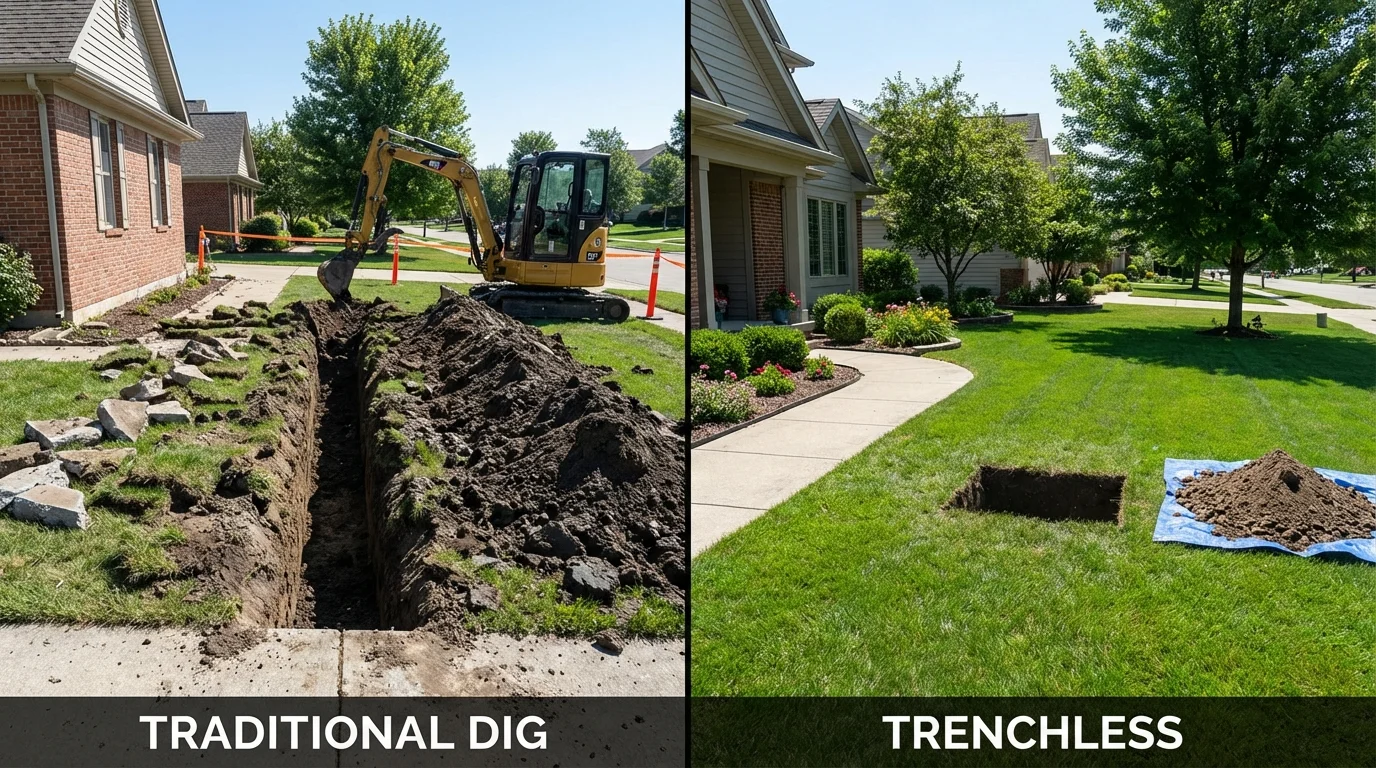 Trenchless sewer repair with minimal yard damage versus traditional excavation in Morristown, TN